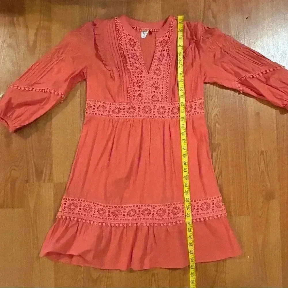 Anthro Akemi + Kin Josephine Small Embroidered Dress Coral 3/4 Sleeve NO SLIP - Picture 14 of 14